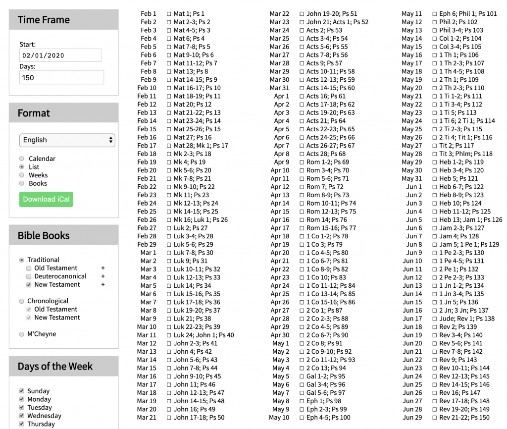 Daily bible reading plan