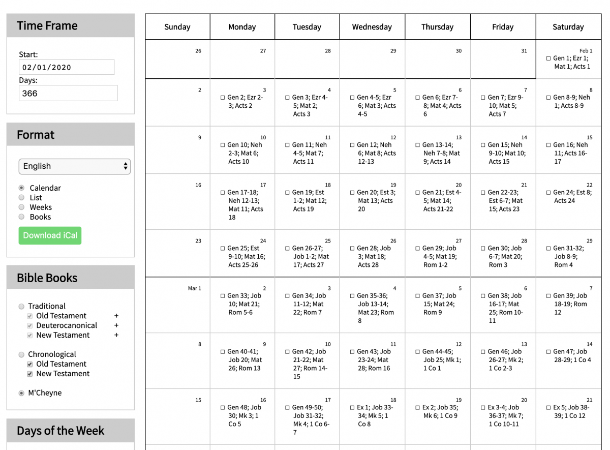 Bible Reading Plan Generator - John Dyer