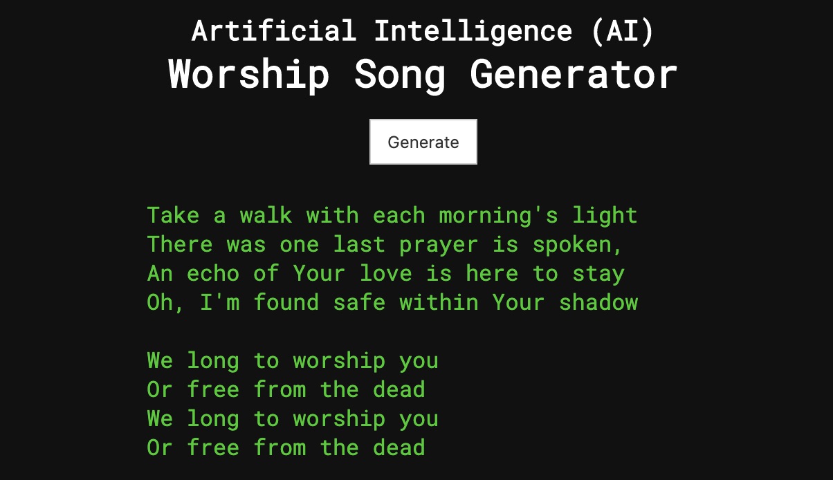 Vej Primitiv Electrify worship.ai - What an Artificial Intelligence Lyric Generator Teaches Us  about Image Bearing - John Dyer