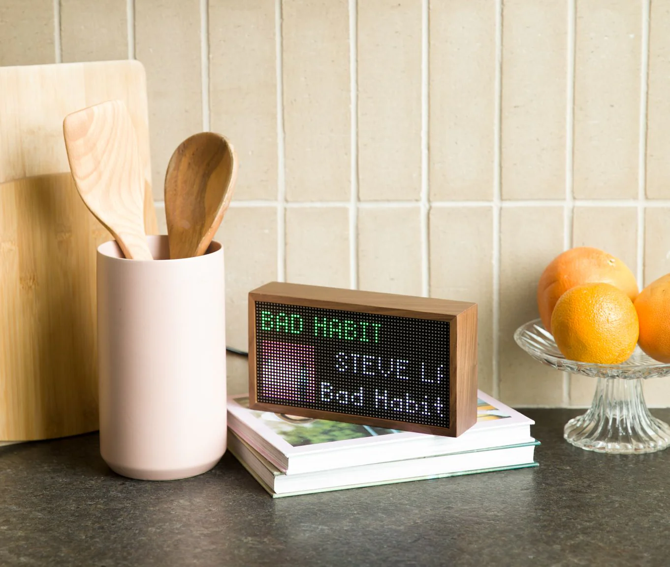 Tidbyt stock photo in kitchen